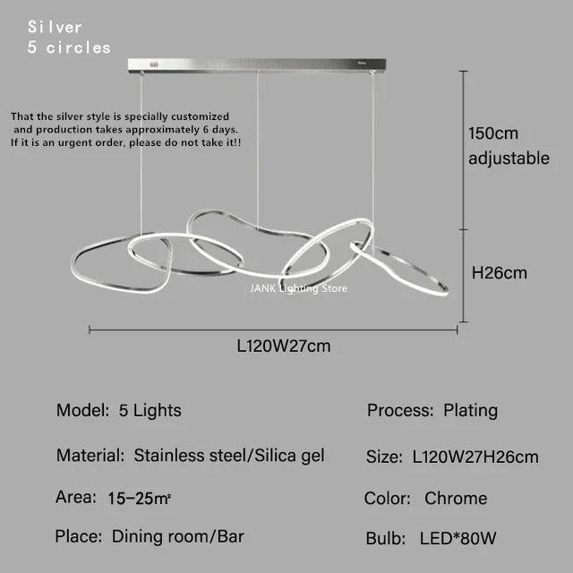 Afralia™ Stainless Steel LED Chandelier Interlocking Circles for Kitchen Island & Living Room