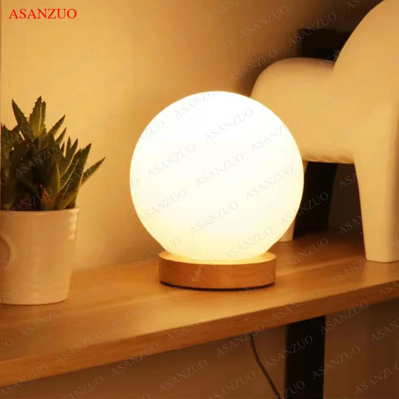 Afralia™ White Glass Ball Table Lamp - Nordic Bedroom LED Lighting