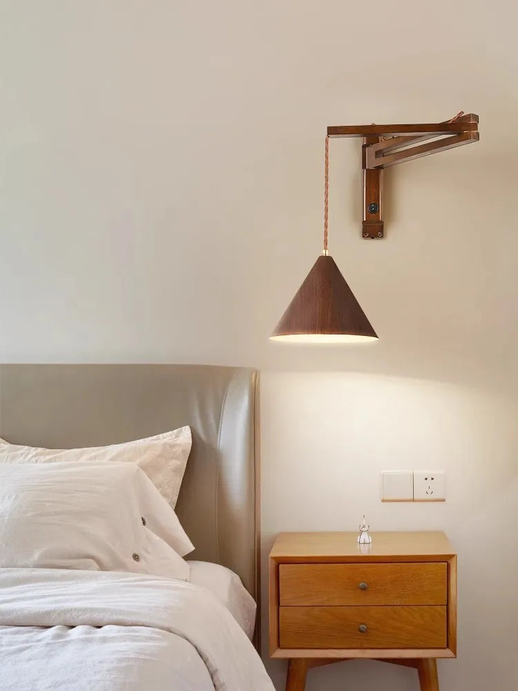 Afralia™ Japanese Style Wind Wall Lamp, Retractable Foldable Bedside Lamp