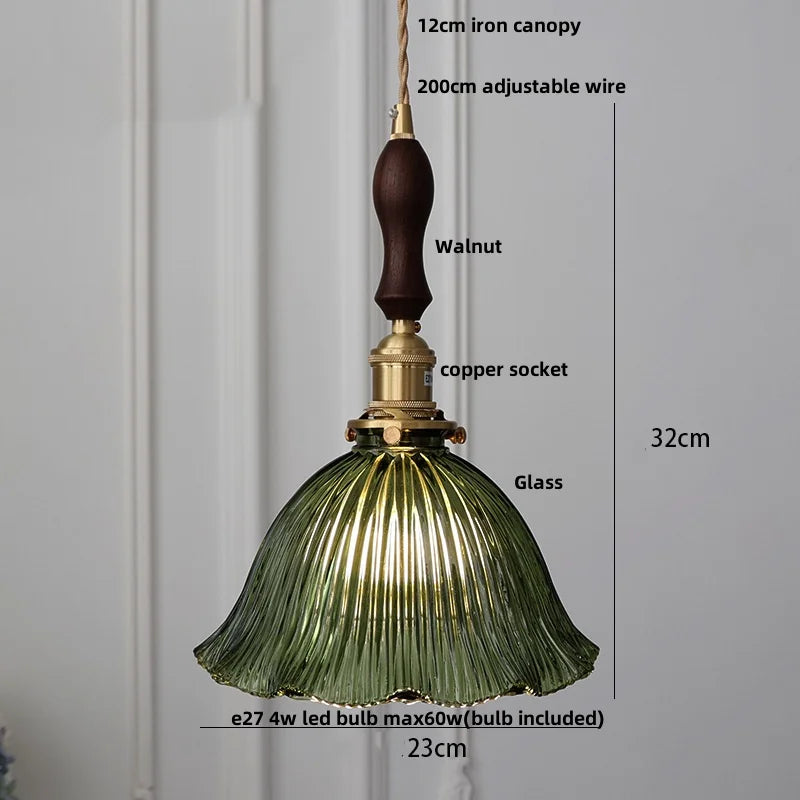 Afralia™ Green Glass LED Pendant Light | Nordic Modern Copper Knob Switch Hanging Fixture