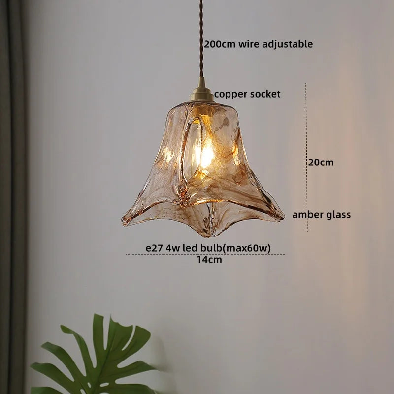 Afralia™ Copper Glass LED Pendant Lamp with Knob Switch - Modern Hanging Light Fixtures