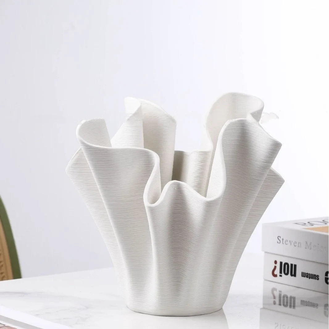 Afralia™ Geometric Pleated Ceramic Flowerpot & Flower Vase for Home Décor