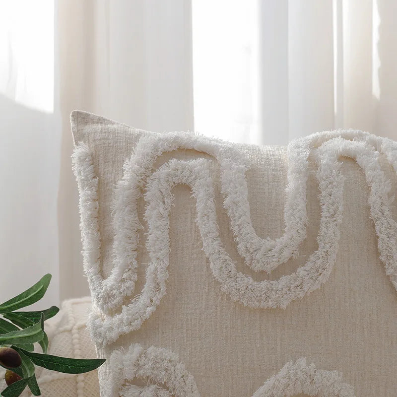 Afralia™ Geometric Waves Tufted Pillow Covers with Embroidered Tassels