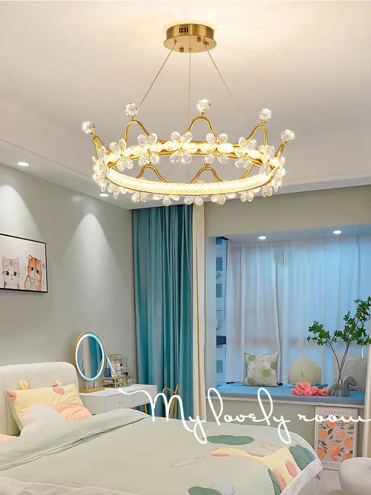 Afralia™ Crystal Chandelier: Nordic LED Luxury Round Crown Petal Design for Girls' Bedroom