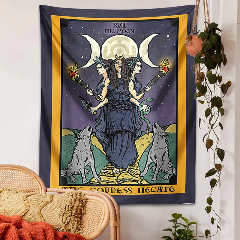 Afralia™ Moon Goddess Hecate Tapestry: Hippie Astrology Witchcraft Wall Decor