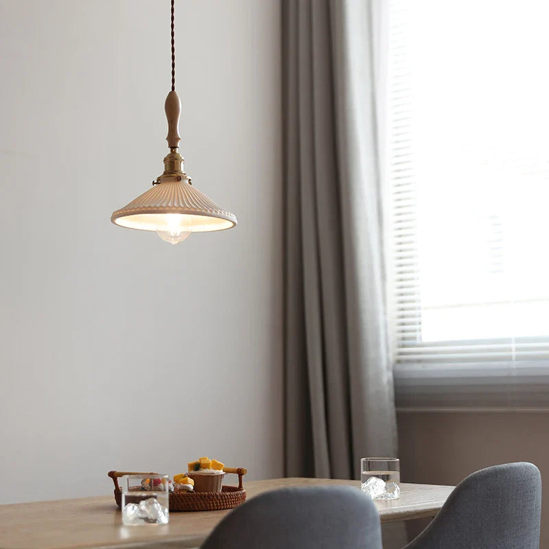 Afralia™ Copper Ceramic LED Pendant Lamp with Wood Handle for Home Decor
