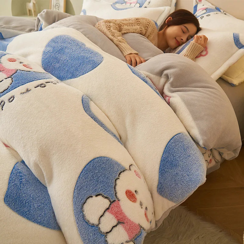 Afralia™ Snowflake Velvet Duvet Cover: Cartoon Jacquard, Soft & Fluffy Bedding for Autumn/Winter