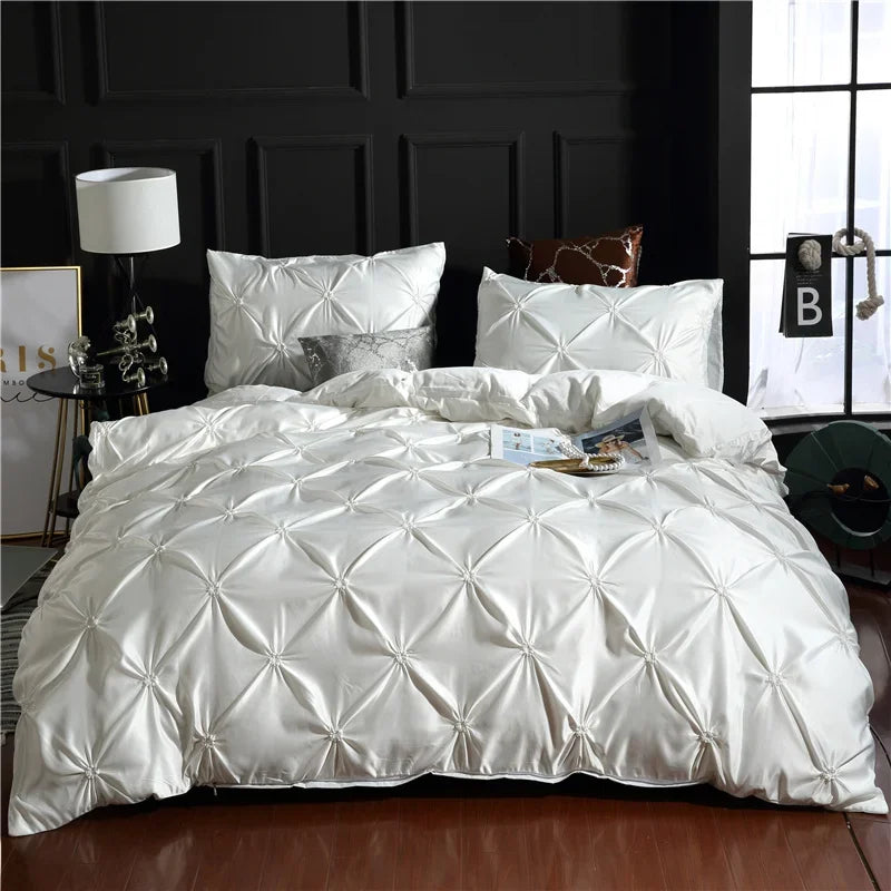 Afralia™ Rayon Pinch Pleated King Duvet Cover Set with Pillowcase