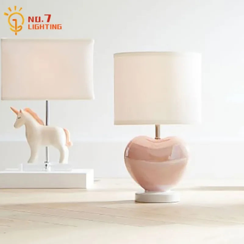 Afralia™ Pink Ceramic LED Desk Lamp for Princess/Kids Room Bedside Study