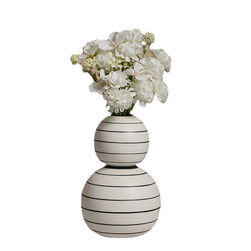 Afralia™ Striped Geometric Ceramic Vase with Spheres for Home Decoration