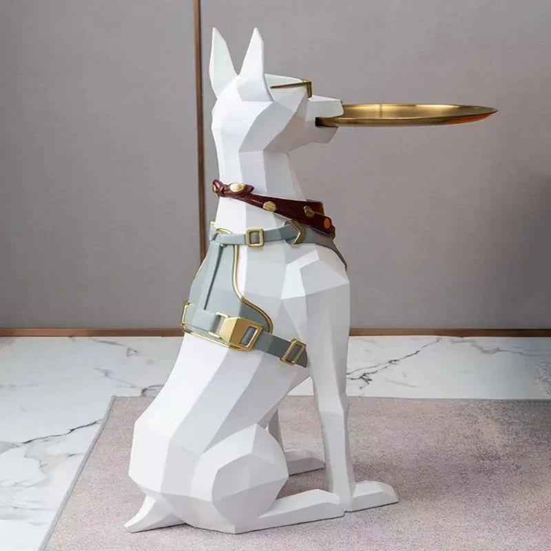 Afralia™ Resin Doberman Tray Statue Decor Storage Organizer for Living Room pet lovers.