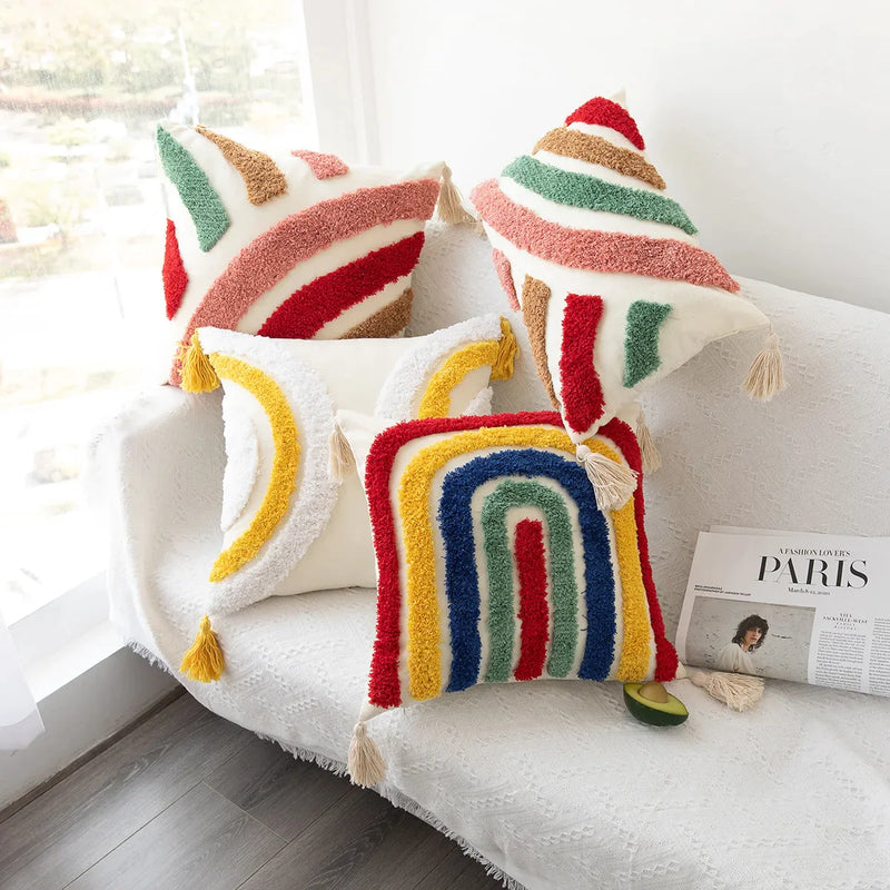 Afralia™ Boho Geometric Tufted Cushion Cover Cotton Canvas Pillow Covers