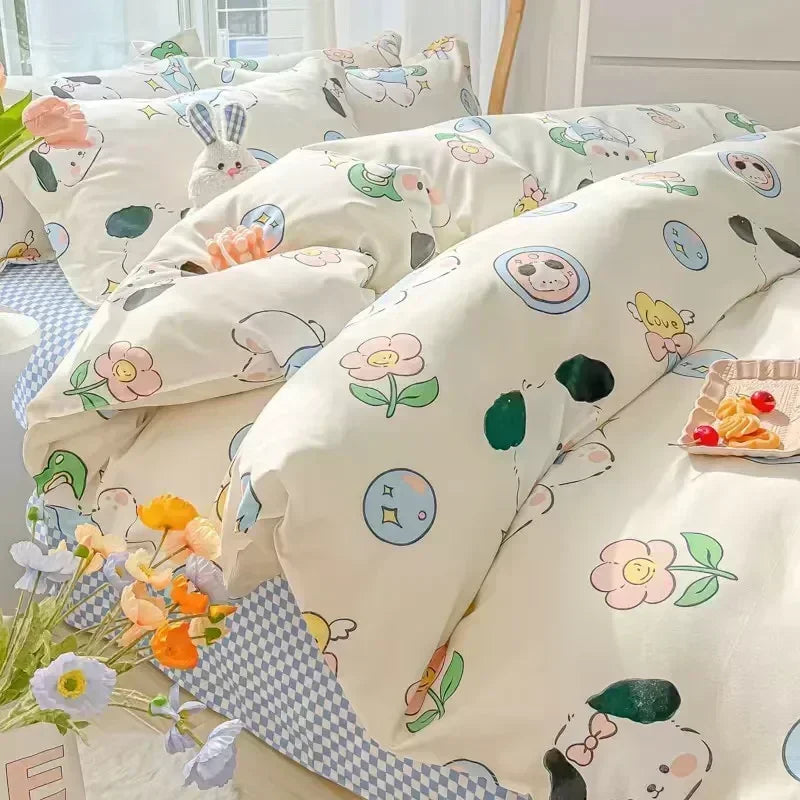 Afralia™ Cartoon Print Polyester Bedding Set Full Size Soft Duvet Cover Set