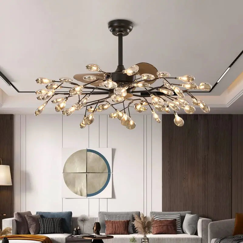 Afralia™ Firefly Tree Luxury Modern Ceiling Fan Chandelier Light - Home Living Room Bedroom