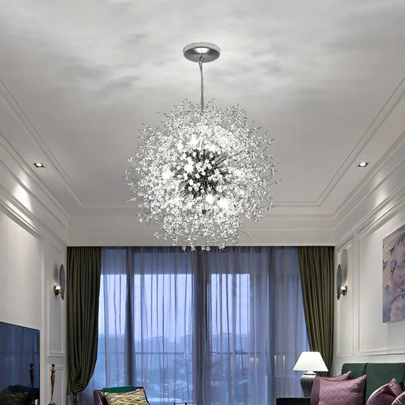 Afralia™ Modern Silver Crystal Chandelier LED Pendant Lamp for Dining Room Bedroom