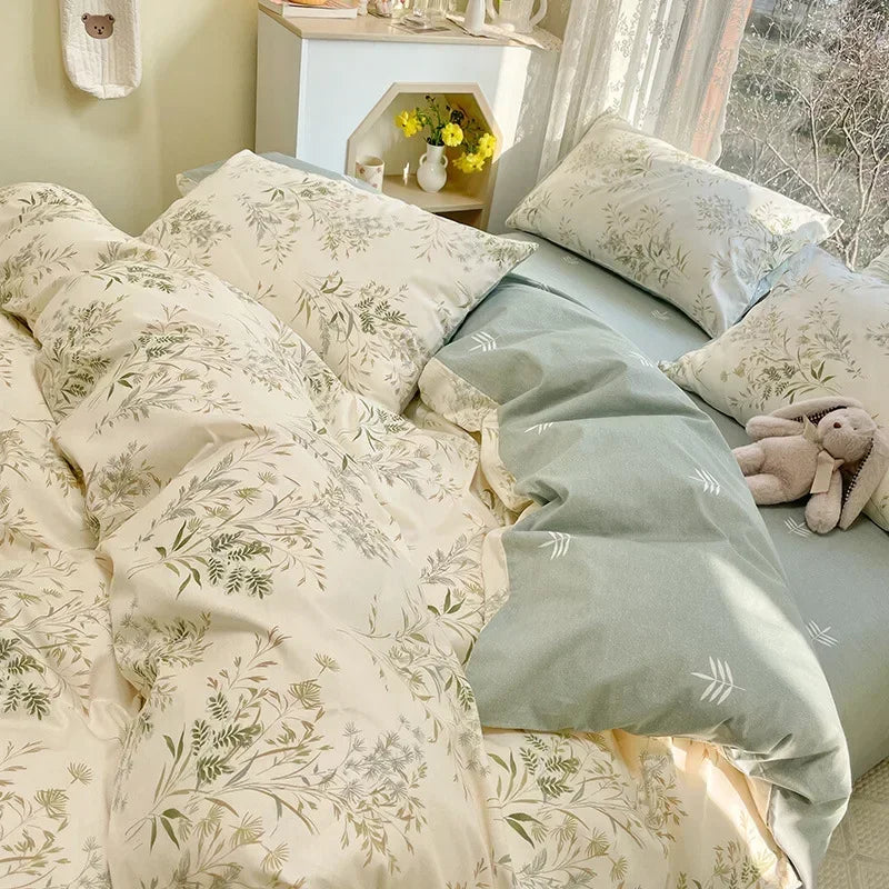 Afralia™ Double-Sided Floral Print Cotton Bedding Set - Queen Size Soft Duvet Cover Set
