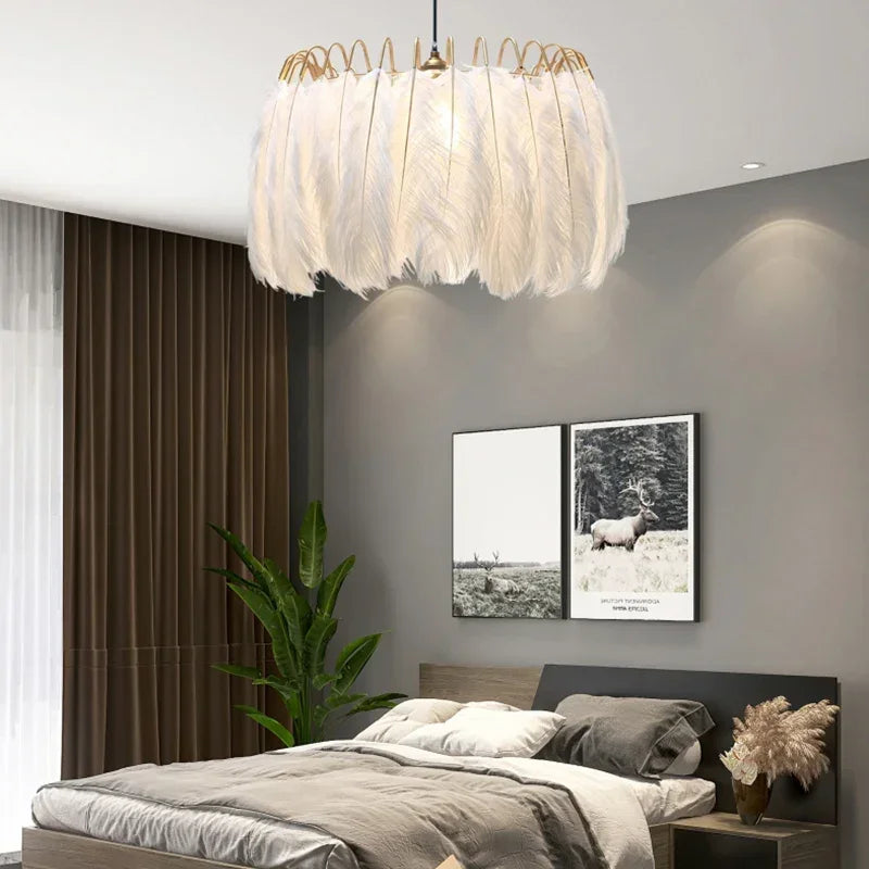 Afralia™ Nordic Feather LED Pendant Lights Living Room Chandelier: Stylish Indoor Lighting Fixture