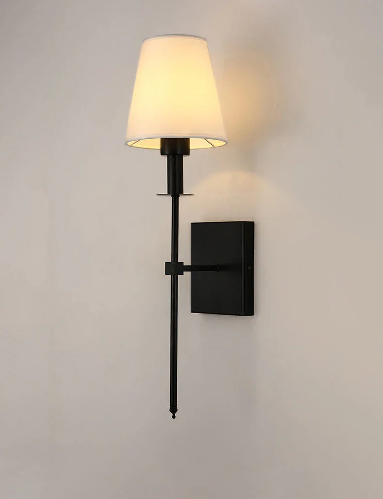 Afralia™ Black Brass Fabric Shade LED Wall Sconce for Bedroom & Mirror Decor