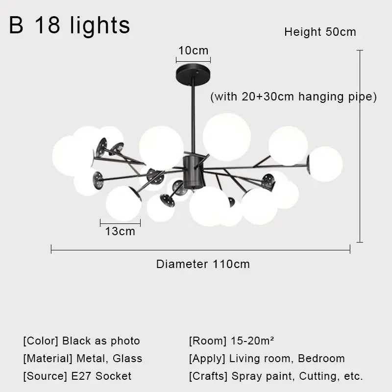 Afralia™ Nordic Black Glass Ball Ceiling Chandelier for Living Room Kitchen Bedroom Dining Home Décor