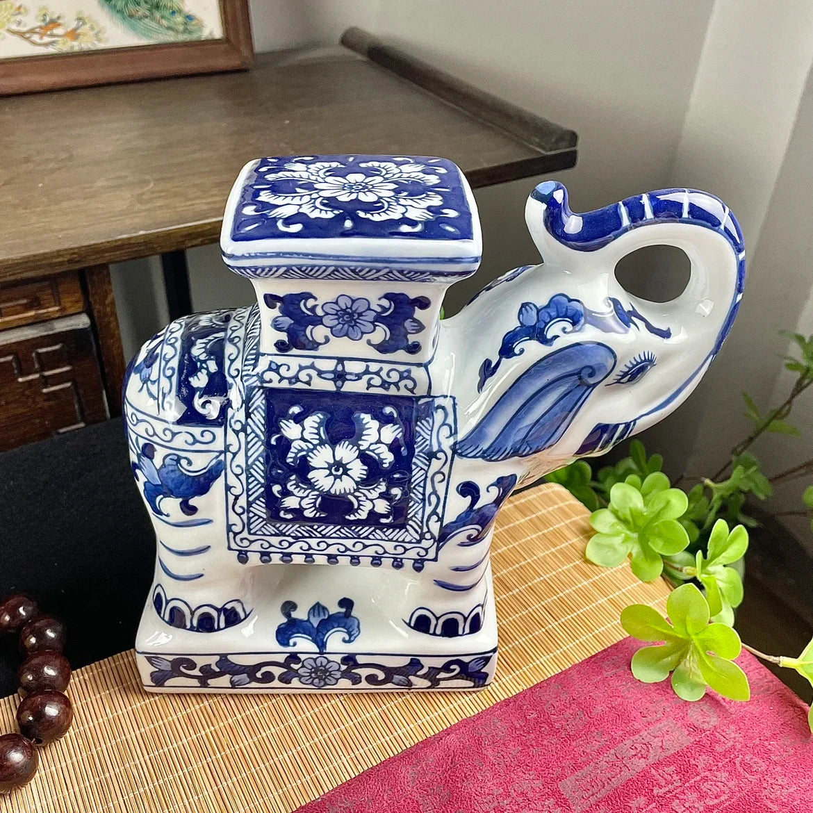 Afralia™ Elephant Statue, Blue & White Ceramic Table Accessory, Home Decor