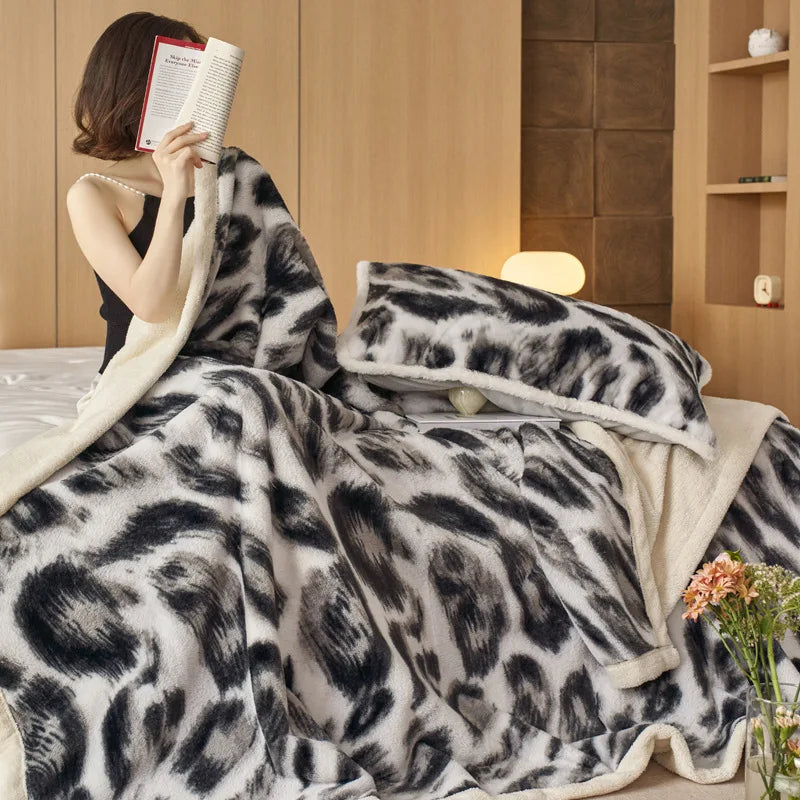Afralia™ Luxe Leopard Rabbit Fur Blanket: Cozy Office & Sofa Throw, Skin-Friendly & Multi-Functional