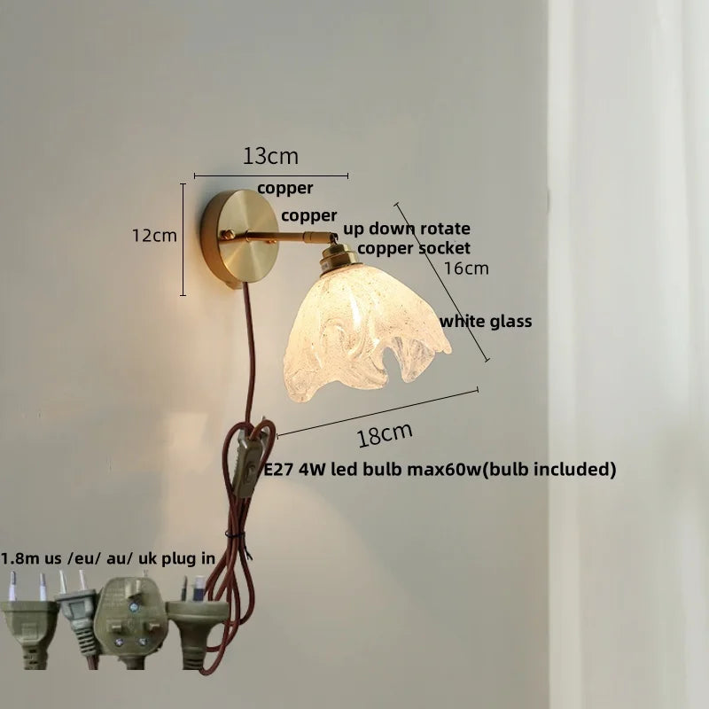 Afralia™ White Glass LED Wall Sconce, Nordic Modern Rotate Bedside Lamp for Living Room