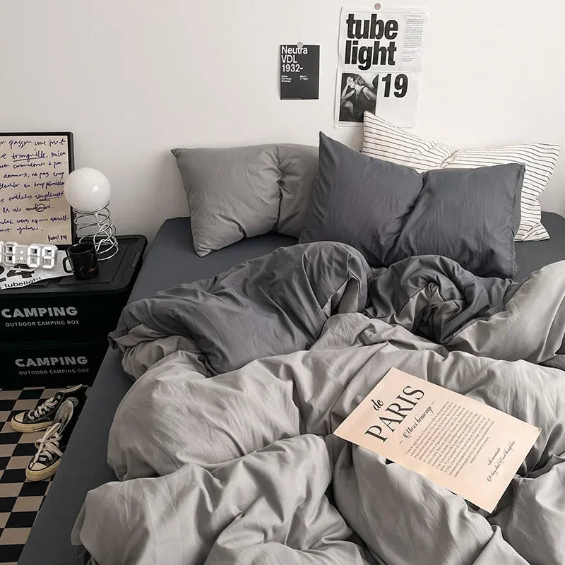 Afralia™ Solid 4-Piece Washed Cotton Bedding Set: Breathable & Cozy for Any Season