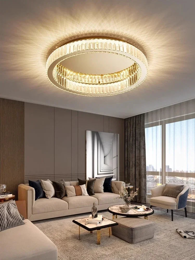 Afralia™ Crystal Circle LED Ceiling Chandelier for Modern Living Spaces