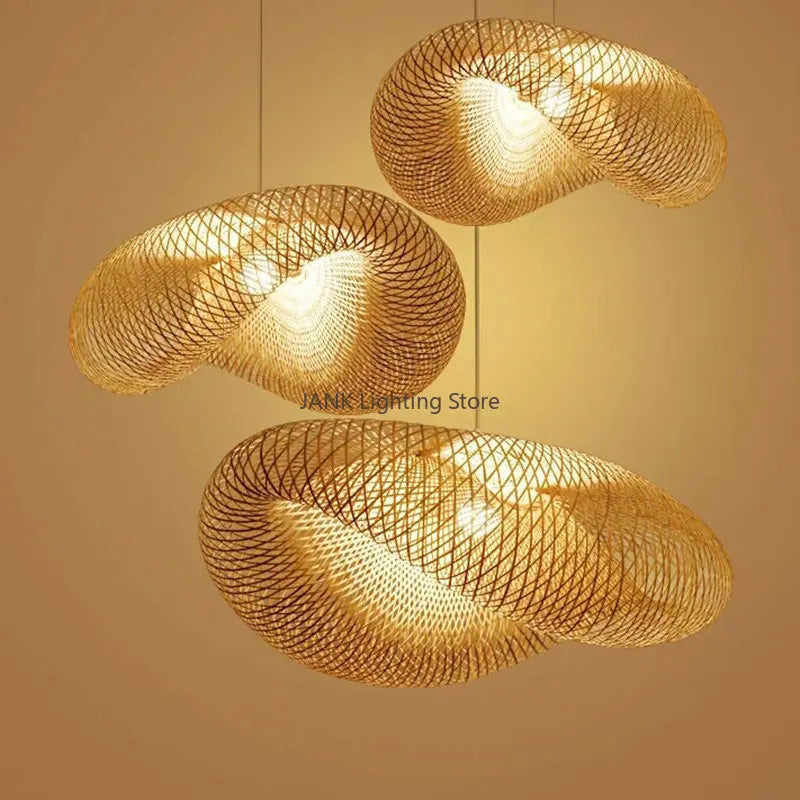 Afralia™ Bamboo Wave Shade Pendant Lamp for Indoor Lighting