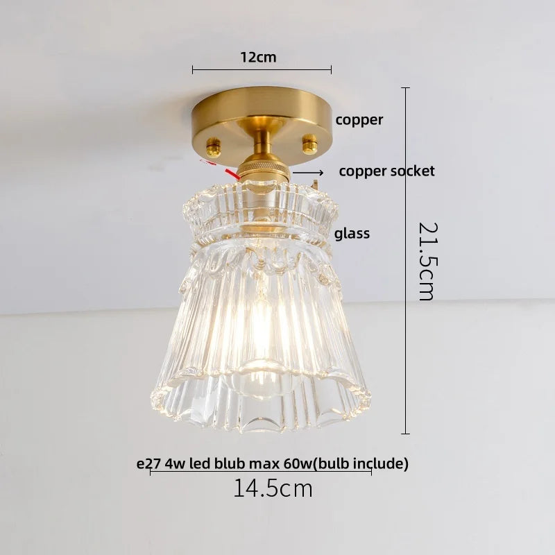 Afralia™ Vintage Wood & Copper Rotatable Ceiling Light - Amber Glass LED Fixture