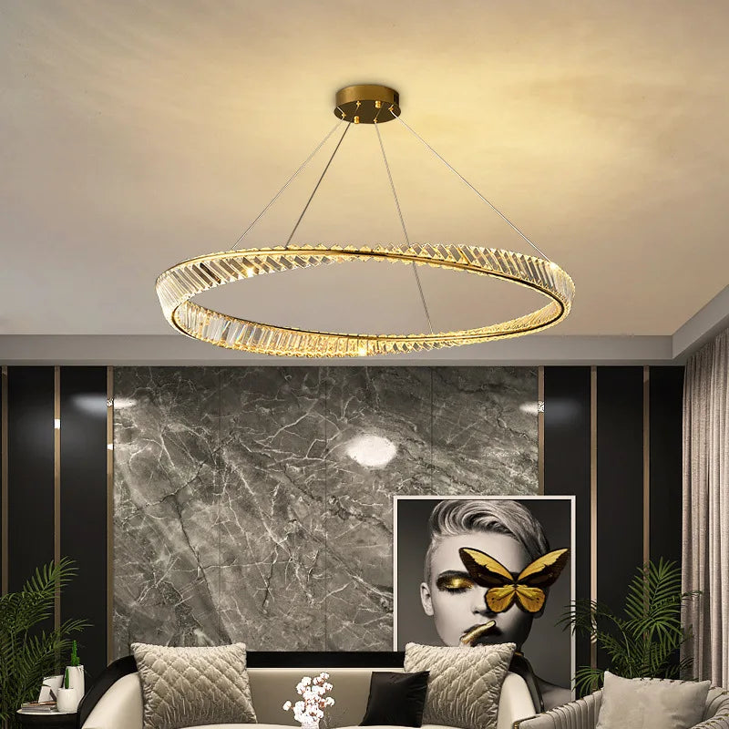 Afralia™ Crystal LED Chandelier: Elegant Irregular Ring Pendant Light for Modern Home Decor