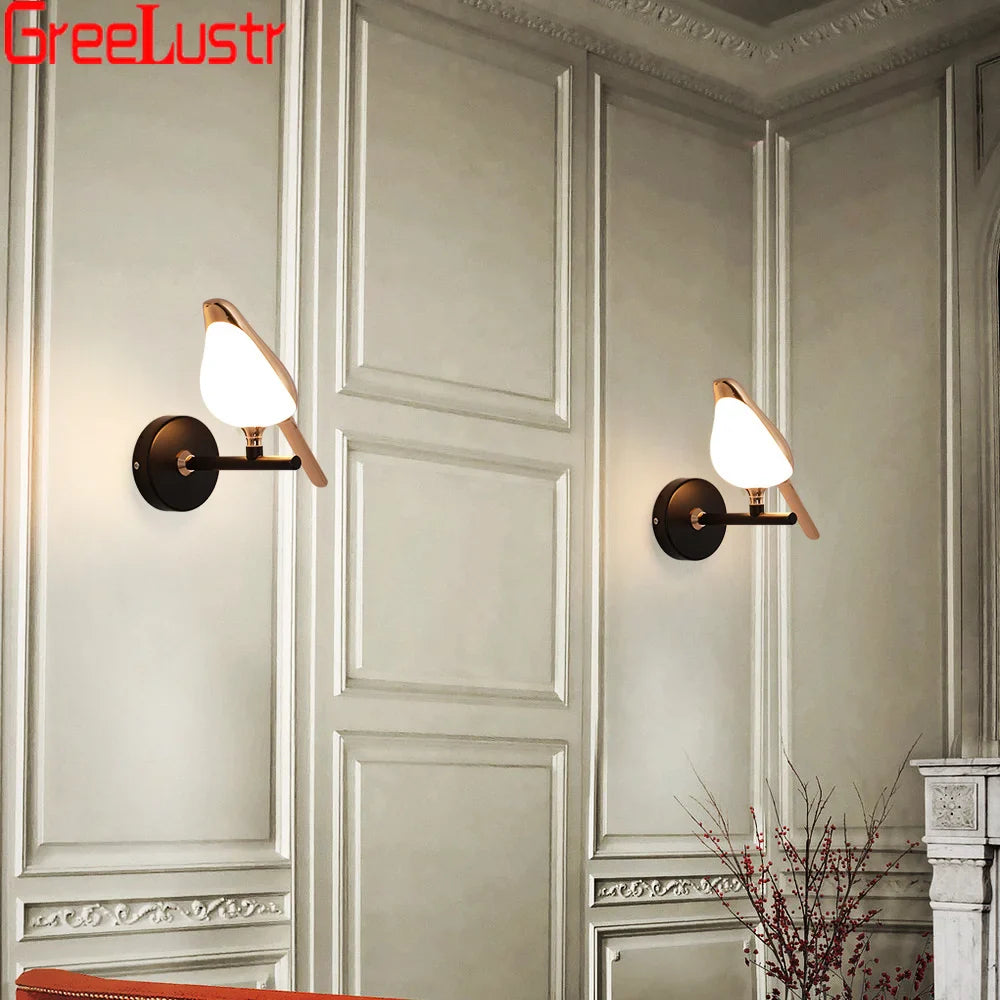 Afralia™ Rose Gold Nordic Bird LED Wall Sconce for Bedroom & Hallway Decor