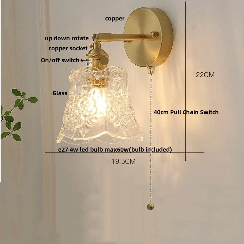 Afralia™ Brass E27 LED Wall Sconce Pull Chain Switch Stair Light Fixtures