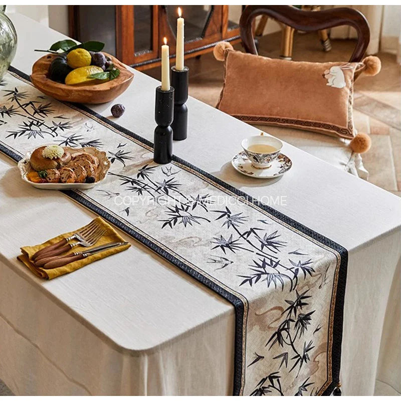 Afralia™ Bamboo Leaf Swallow Print Table Runner for Chinoiserie Chic Farmhouse Decor