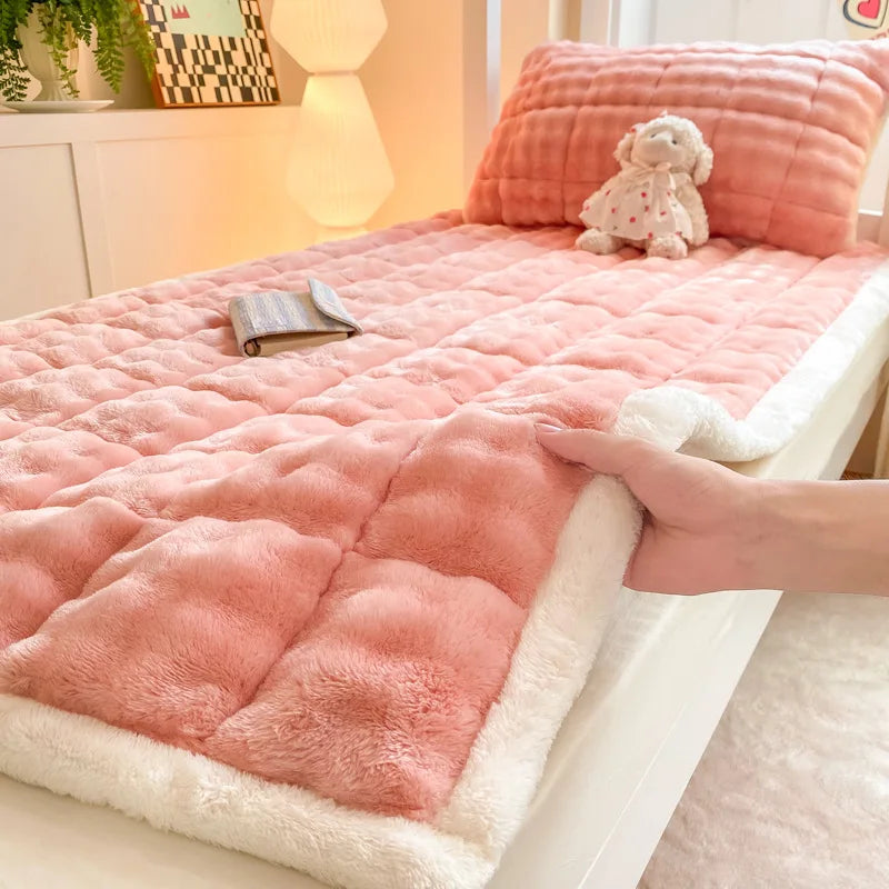 Afralia™ Faux Rabbit Plush Mattress Thick Warm Solid Milk Velvet Winter Home Cushion