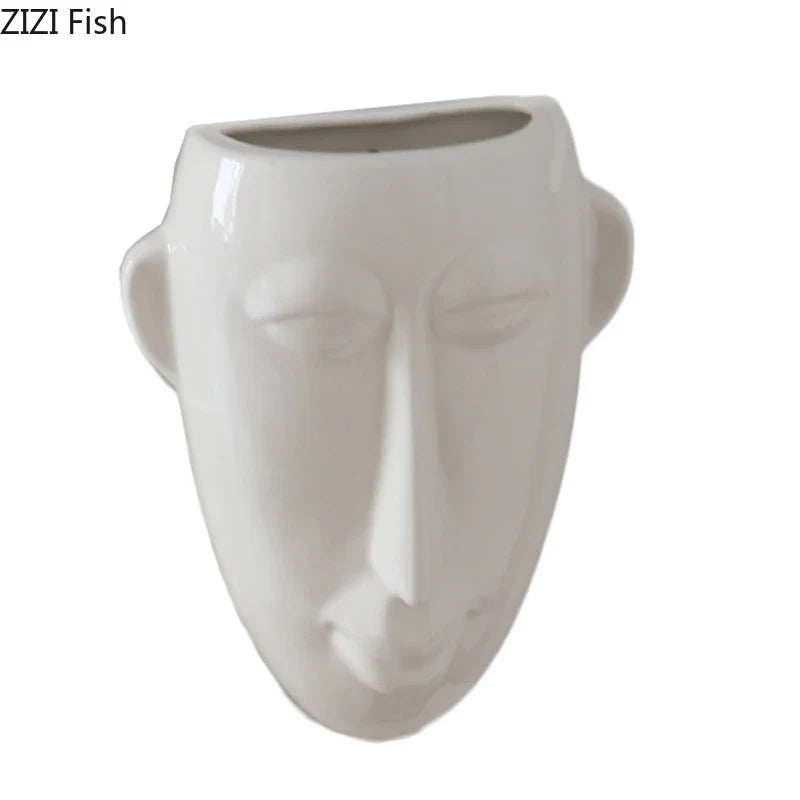 Afralia™ Abstract Human Face Ceramic Vase Plant Pot Room Decoration
