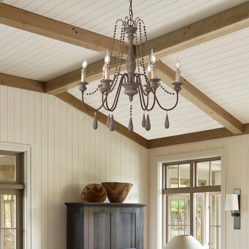 Afralia™ Wooden Chandelier: Classic Country Style Pendant Lamp for Home Decor Lighting