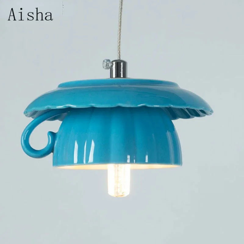 Afralia™ Ceramic Tea Cup Teapot Hanging Lamp Pendant Lights for Dining Room Kitchen