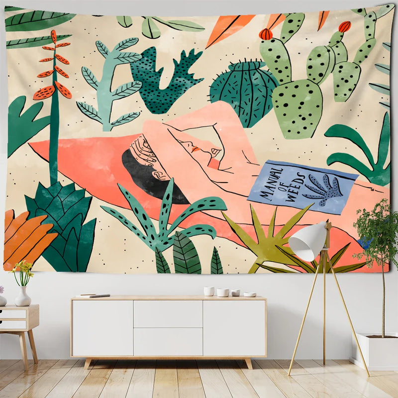 Tropical Plants Tapestry Wall Hanging by Afralia™ for Living Room Bedroom Décor