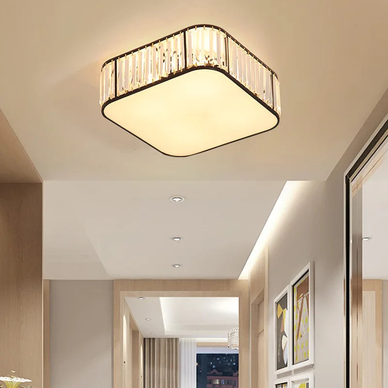 Afralia™ Luxury Crystal LED Ceiling Lamp - Black/Gold Round Chandelier for Bedroom & Living Room