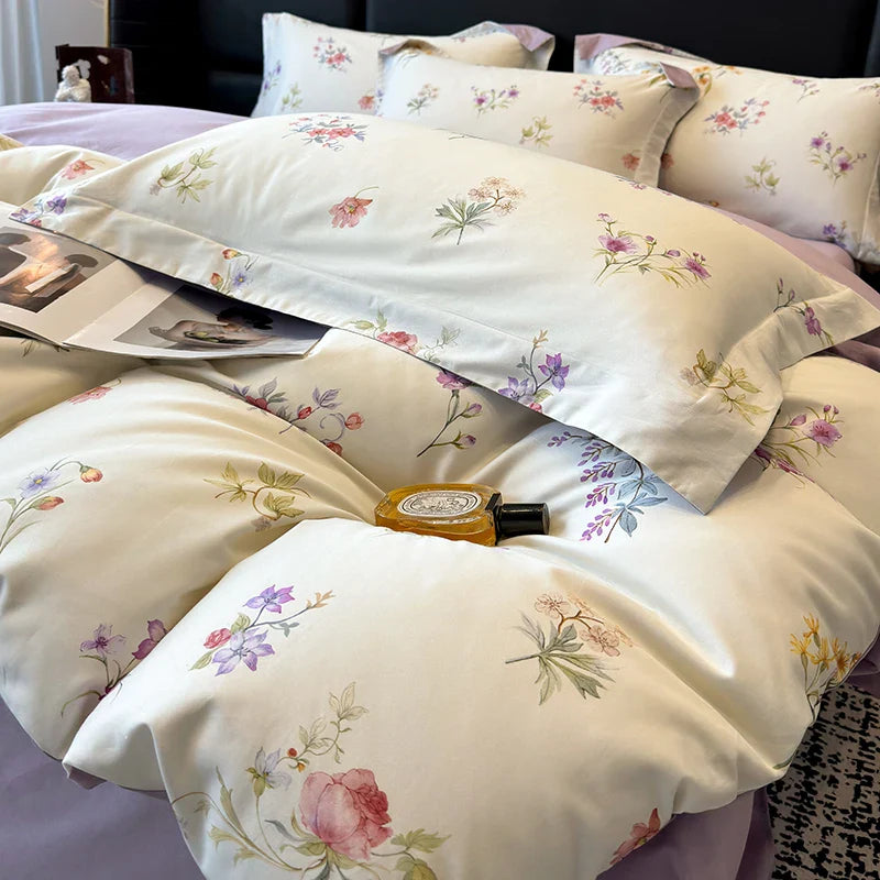 Afralia™ Floral Print 600TC Egyptian Cotton Bedding Set - 4Pcs
