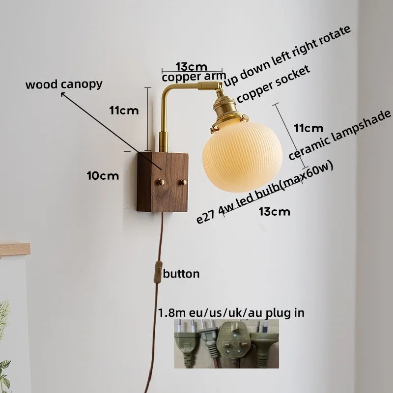 Afralia™ Ceramic Copper LED Wall Lamps Bedroom Bathroom Mirror Light Fixtures