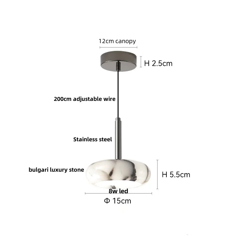 Afralia™ Luxury Black Iron LED Pendant Lights Stone Wire Adjustable Hang Lamp