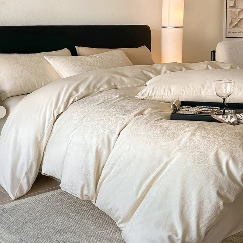 Afralia™ Satin Jacquard Cotton Fitted Sheet Set for Adults 1.5/1.8M Bed