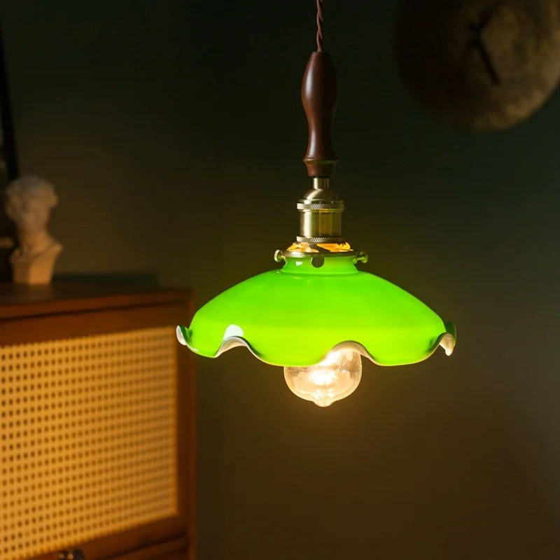 Afralia™ Green Glass LED Pendant Lamp for Living & Dining Room Decor