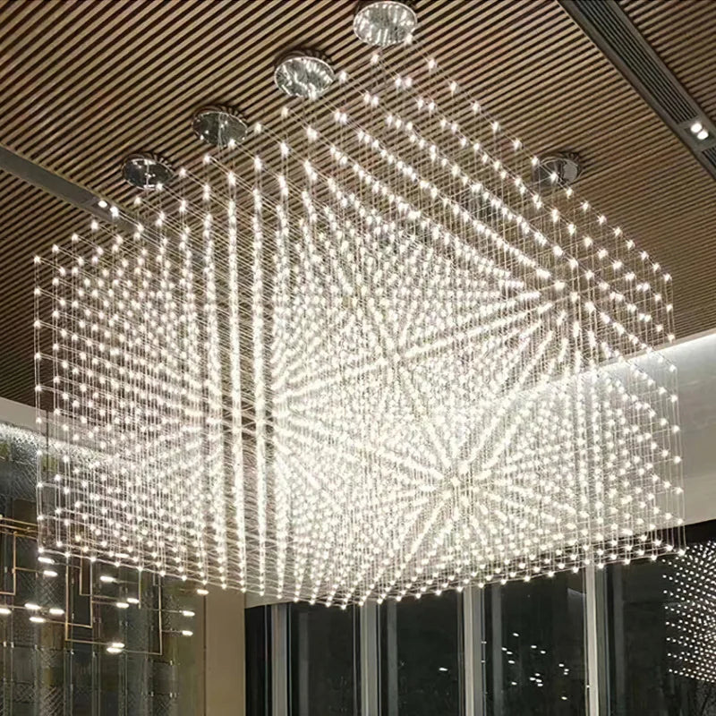 Afralia™ Chrome Square LED Pendant Light for Hall Foyer Restaurant, Cord Adjustable