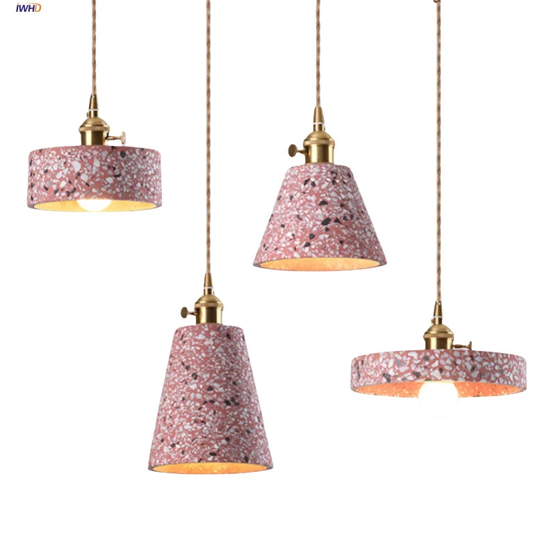Afralia™ Pink Terrazzo LED Pendant Lamp Wabi Sabi Nordic Modern Copper Hang Light