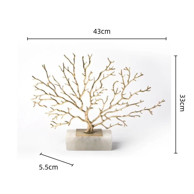Afralia™ Coral Tree Sculpture: Gold Metal Decorative Figurine on Marble Base