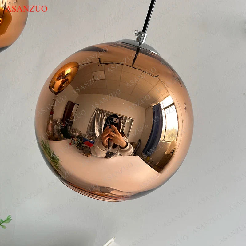 Afralia™ Glass Pendant Lights 15cm/20cm Round Ball Hanging Lamp in Golden/Copper/Silver Plating