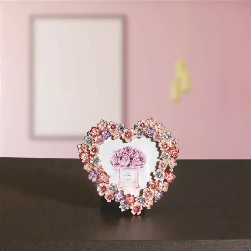 Afralia™ Small Flower Enamel Metal Picture Frame - Decorative Japanese & Korean Design
